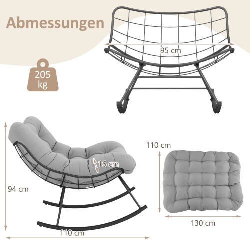 Sedia a dondolo oversize per interni/esterni con cuscino 1