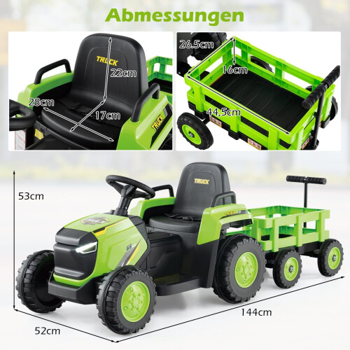 Trattore elettrico per bambini con rimorchio staccabile e telecomando 1