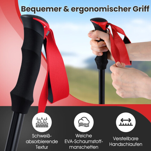 Foldable Trekking Poles, Quick Lock, 115-130 cm, Red 2