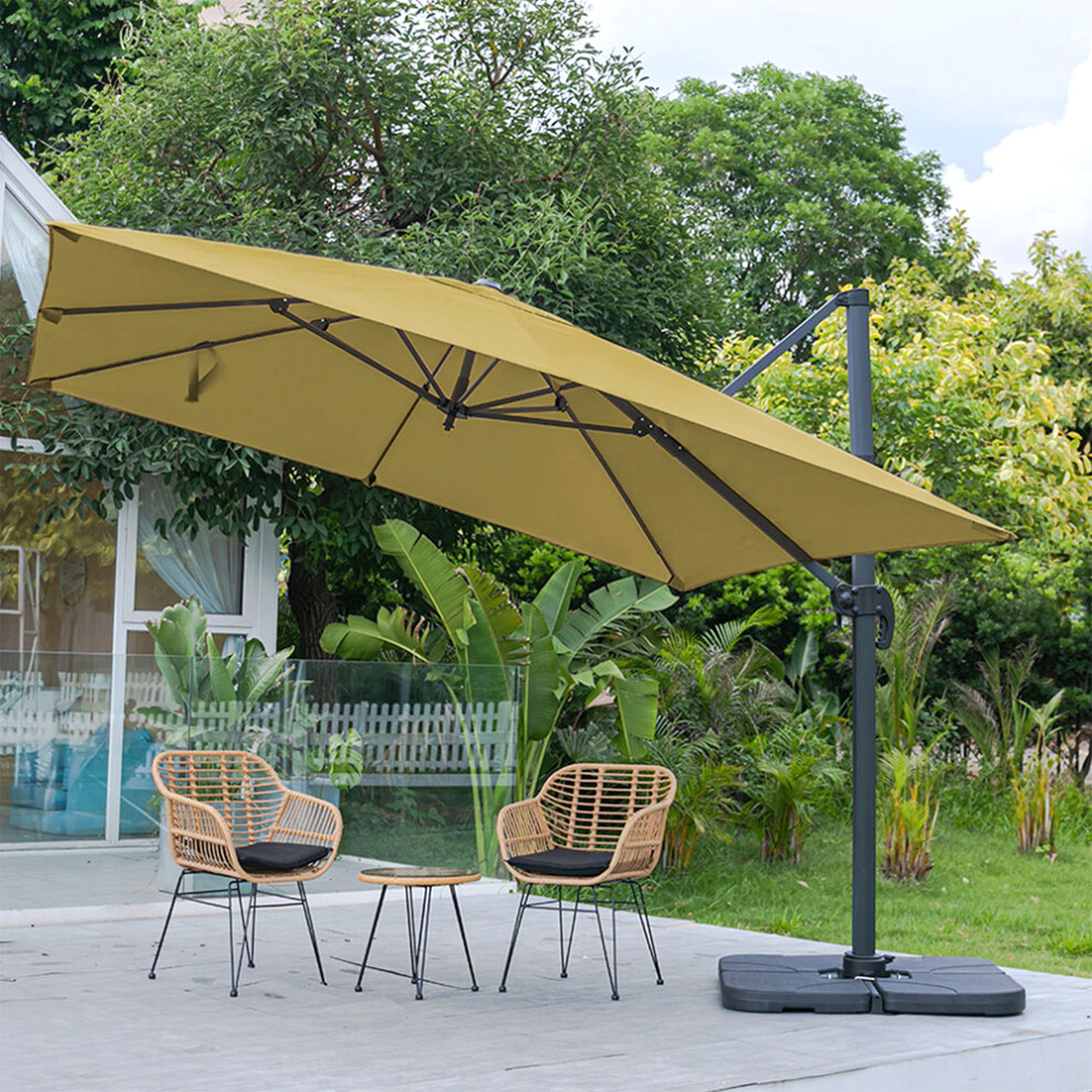 Living And Home (Taupe) Large Square Canopy Rotating Outdoor Cantilever Parasol Umbrella With Base