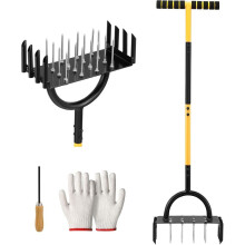 Manual Lawn Aerator 16 Tips Metal Scarifier, Garden Tool For Compact Soils &amp; Lawns