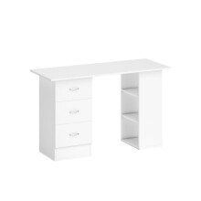 HOMCOM Computer Desk, Writing Table, PC Workstation with 3 Storage Shelves and Drawers, Silver Handle, for Home Office, White