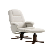 Linen Swivel Recliner Chair with Footstool, Upholstered Reclining Armchair with Wooden Base for Living Room, Beige