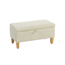30L Linen Storage Ottoman Padded Footstool with Rubberwood Legs for Storage Box, Bed End, Shoe Bench, Seating, Beige