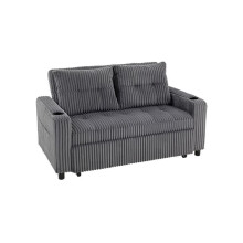 2 Seater Click Clack Sofa Bed with Pull Out Design, Corduroy Upholstery - Charcoal Grey