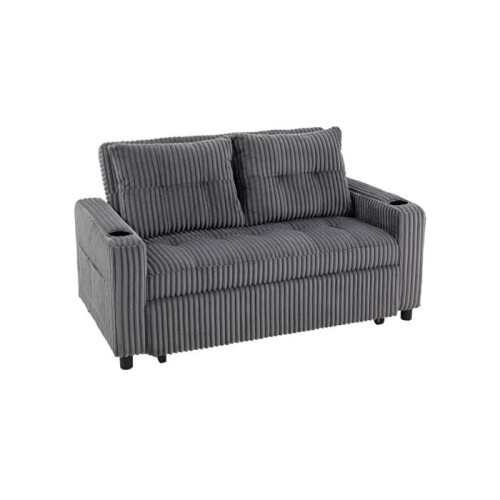2 Seater Click Clack Sofa Bed with Pull Out Design, Corduroy Upholstery - Charcoal Grey