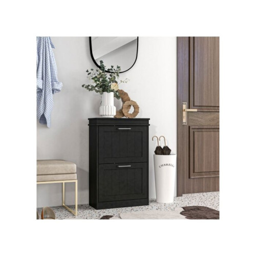 Two-Drawer Minimalistic 10-Shoe Cabinet - Black 1