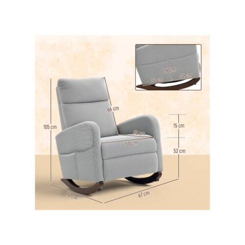 Corduroy Rocking Armchair - Grey 2