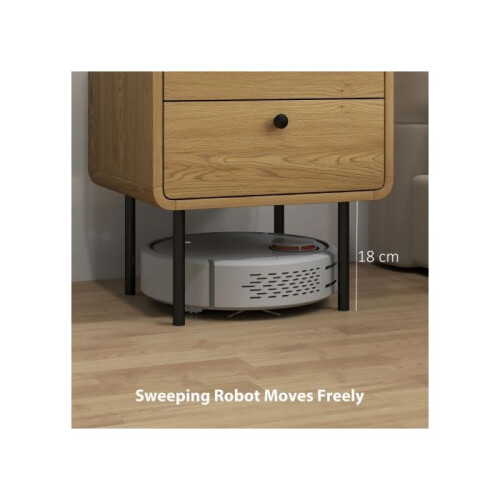 Bedside Table with 2 Drawers and Steel Legs - Oak