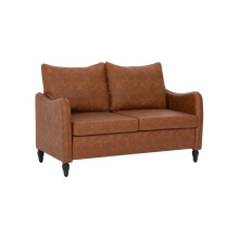Faux Leather Marble-Effect Two-Seater Sofa - Brown