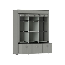 Portable wardrobe with 5 shelves, 2 hanging rails and 3 fabric drawers. Foldable wardrobe, dimensions 125 x 43 x 162.5 cm, light grey.
