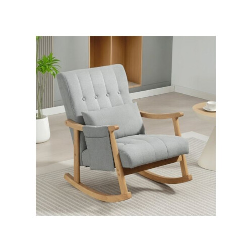Wood Frame Rocking Accent Chair - Light Grey 1