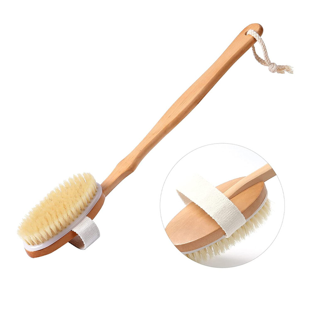 Body Brush with Long Detachable Wooden Handle, Natural Boar Bristle Dry Brushing for Deep Cleansing
