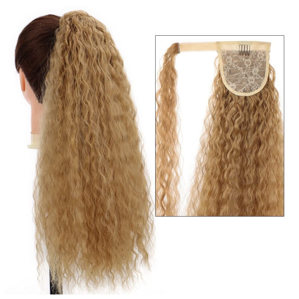 22 Inch Long Curly Ponytail Hair Extension with Wrap Around Clip, Synthetic Hairpiece for Women