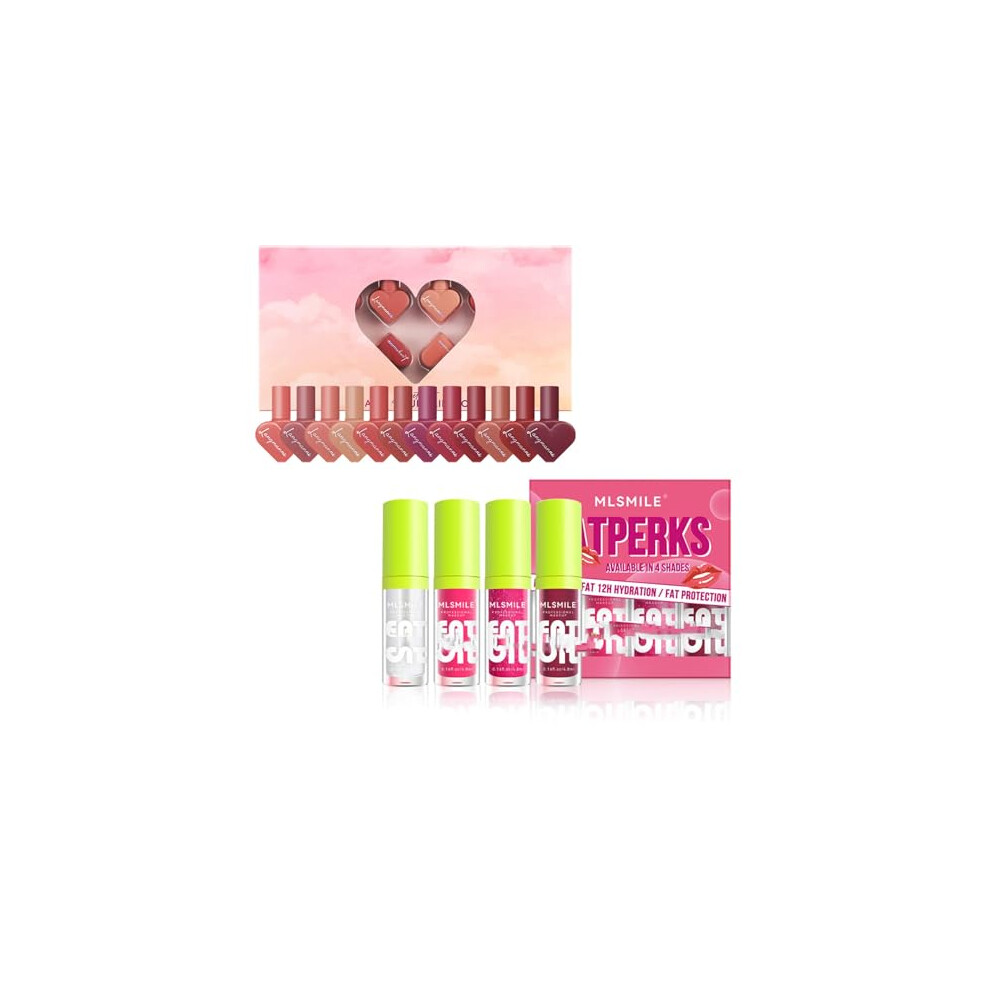 Lip Gloss Set with Hydrating Tinted Plumping Lip Oils, Glossy NonSticky Balm for Dry Lips, 4pcs