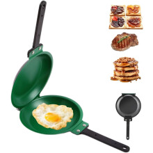 Pancake Pan, Steel Reversible Pancake Maker, Green, Flip Fry Pan, Omelette And Pancake Maker, Folding Breakfast Pan