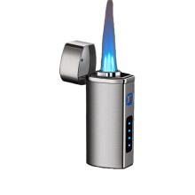 Threejet torch lighter With Transparent Air Window, Flame Adjustment, Fuel Filling, Silver 2, Gift For Men And Fathers