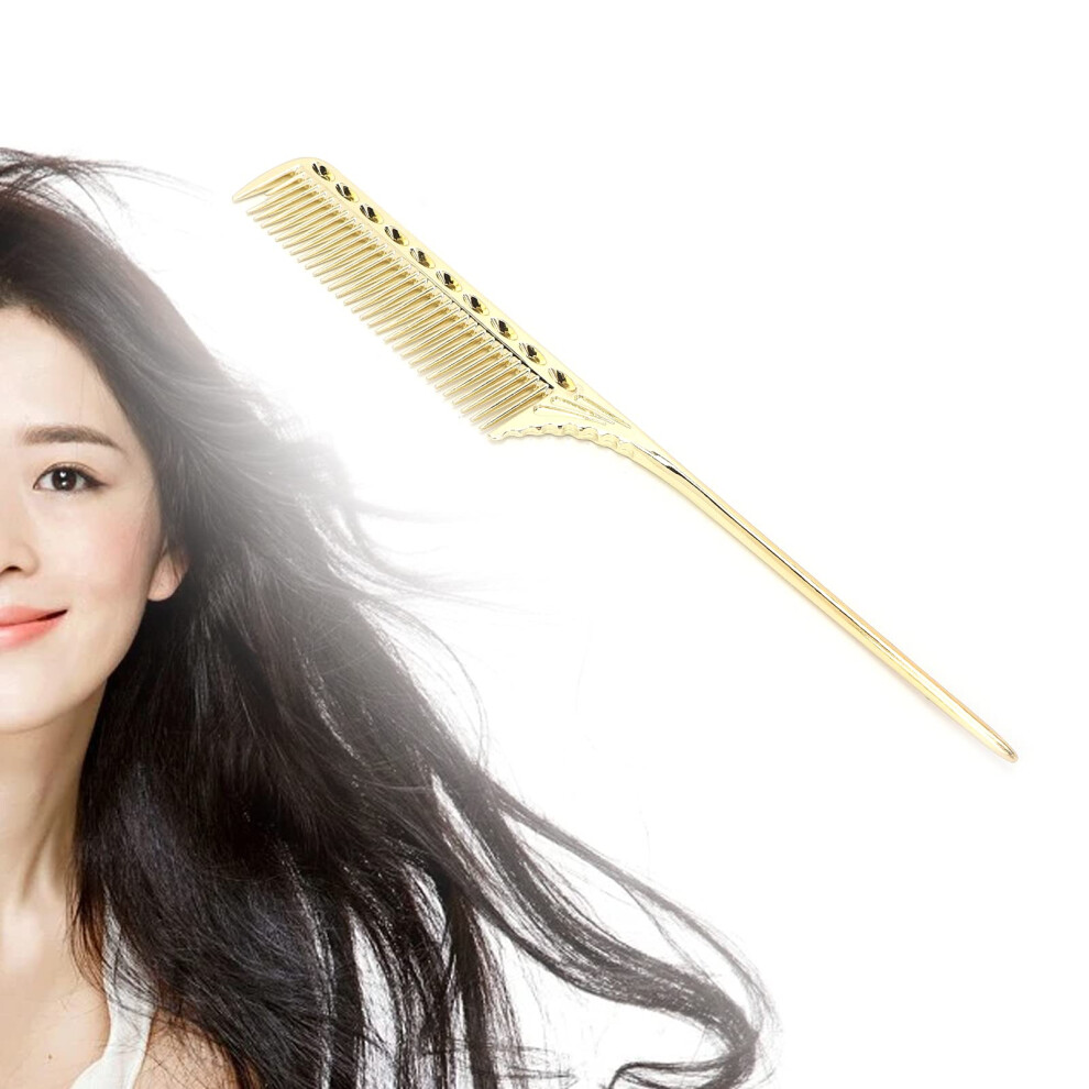 Professional Aluminum Rat Tail Comb with Precision Parting Tip for Salon Hairdressing Styling Gold