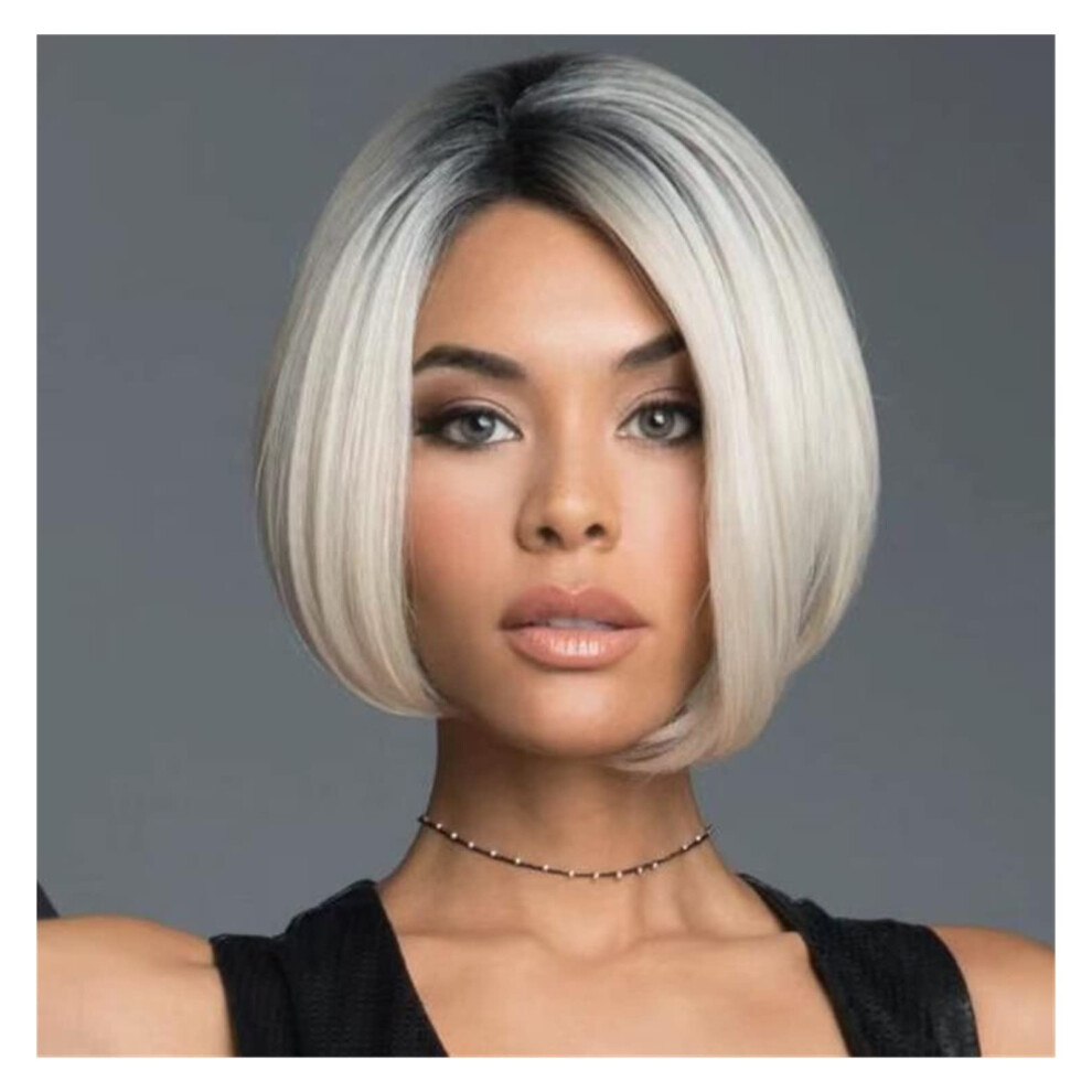 Unisex Silver Bob Wig Synthetic Lace Front With Natural Hairline Heatresistant Fiber For Women