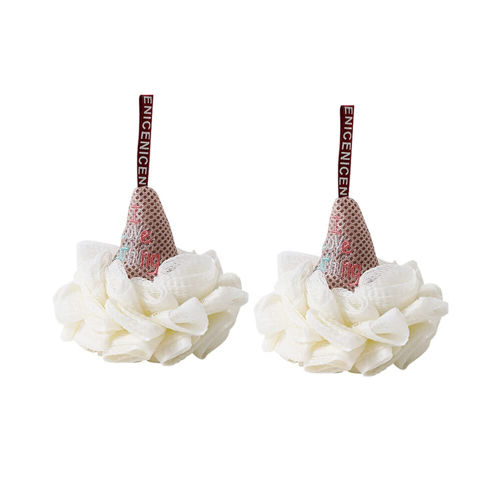 Cream/White 2Pcs Ice Cone Bath Sponge And Shower Loofah Set, Mesh For Rich Lather And Gentle Exfoliation