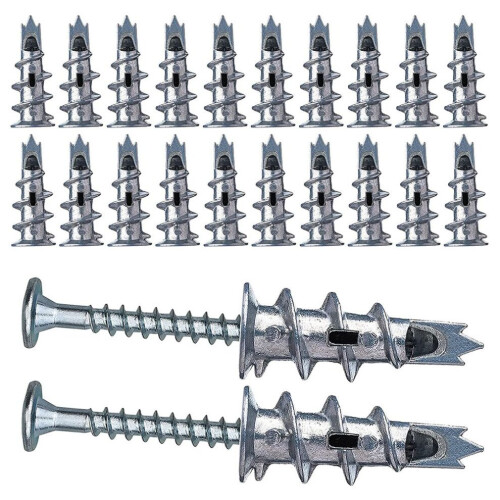 40 chevilles métalliques auto-perceuses pour plaques de plâtre avec vis