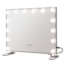 Espejo de tocador - HELLOSHOP26 - 50 x 40 cm - 14 bombillas LED - Brillo ajustable 0–100% - Marco de aluminio