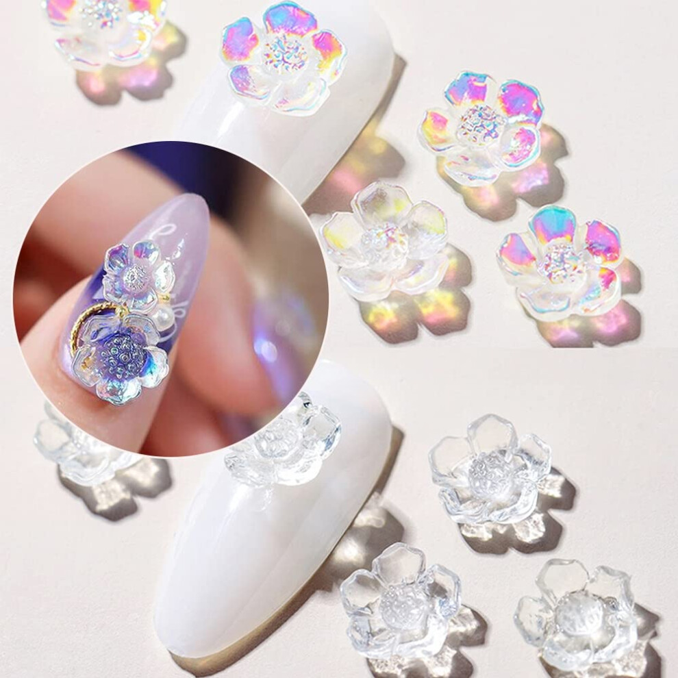 50Pcs Salon Quality Press On Nails with FivePetal Aurora Ice Flower Nail Art Decorations