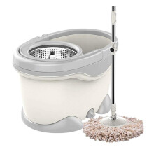 Spin Mop with Bucket, 360 Degree Rotating Floor Mop, Wide Flat Head, 130cm Handle, Beige