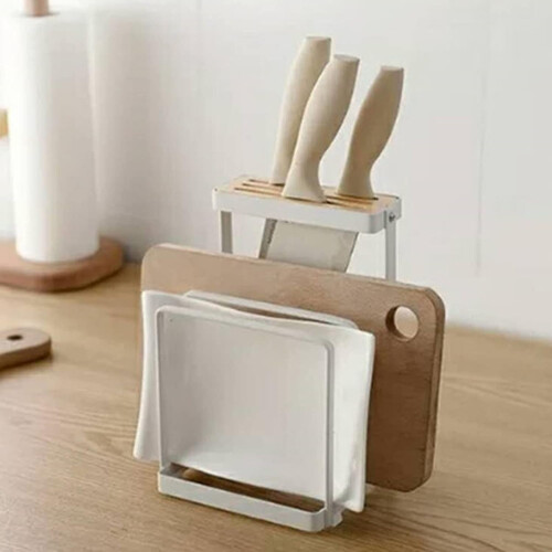 Kitchen Knife and Cutting Board Holder with Pan Lid Organizer, SpaceSaving Multifunctional Rack 2