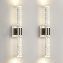 LED Wall Sconces Set of 2, 18 Inch Dimmable Crystal Bathroom Lights, Brushed Nickel Vanity Fixture