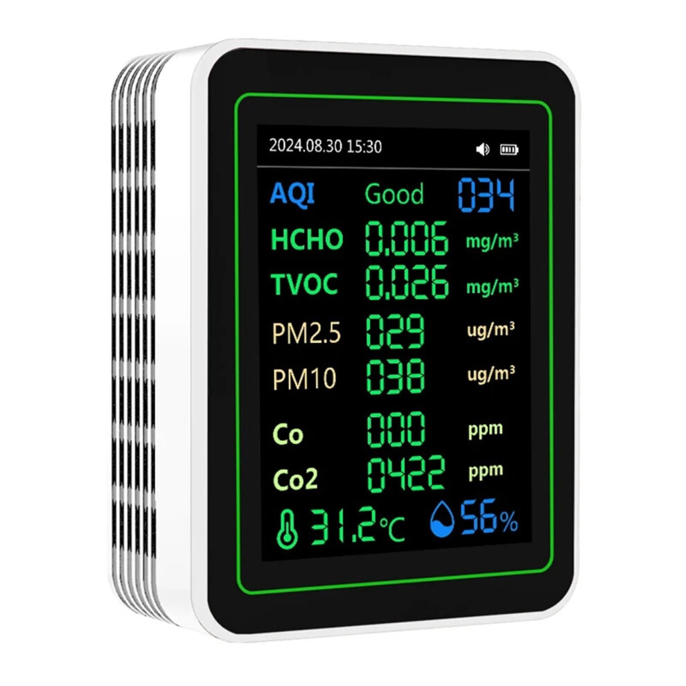 White Air Quality Monitor Co2 Detector Pm2.5 Pm10 Formaldehyde Tester With Temperature And Humidity For Home Office Car