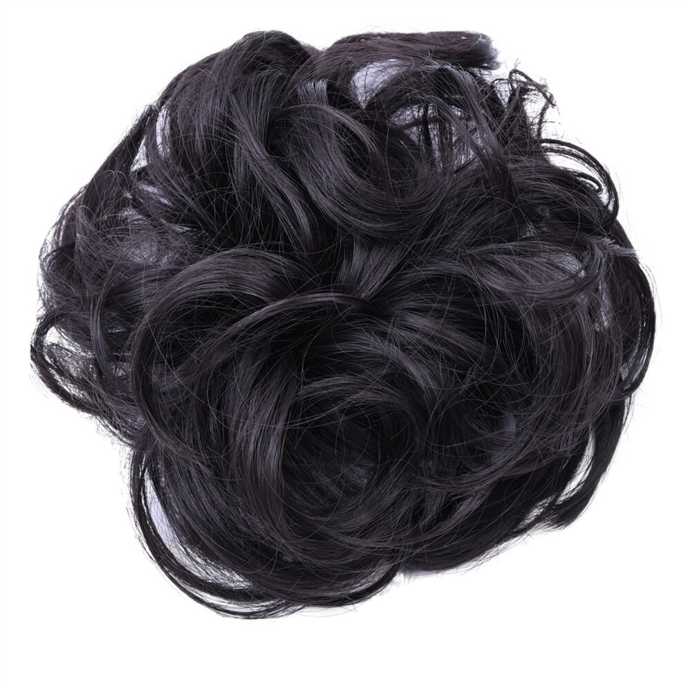 Unisex Black,Brown Messy Bun Hair Piece Synthetic Wavy Hair Extension For Women Black Brown With Instant Volume Boost