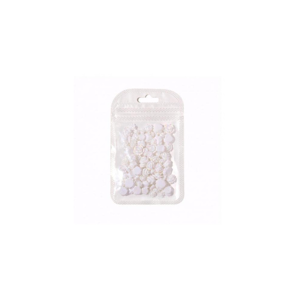 3D Nail Art Decorations White Resin Floral Nail Studs Multiple Sizes Elegant Manicure Embellishments 10g