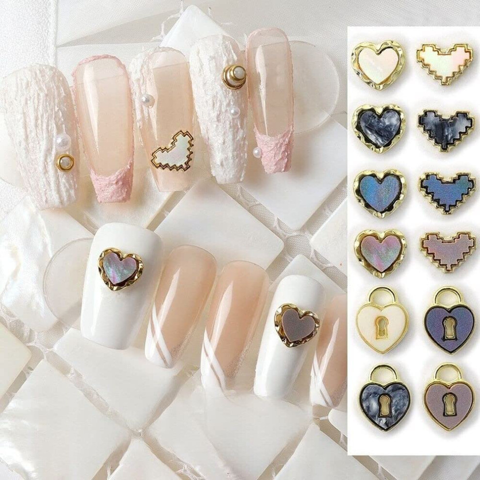 Press On Nails with Heart Shaped 3D Glitter Charms for Acrylic Nail Art Decorations 10pcs
