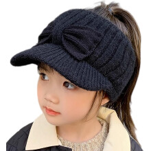 Kids Knitted Hat with Adjustable Elastic Fit, Warm Thickened Girls Winter Baseball Cap for Outdoor Sports, Black Style 1