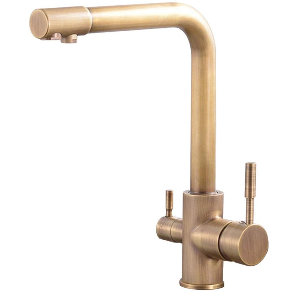 Antique 3 Way Kitchen Tap With Water Filter, Hot Cold Dual Outlet, 360 Swivel Brass Sink Faucet 9174973631514