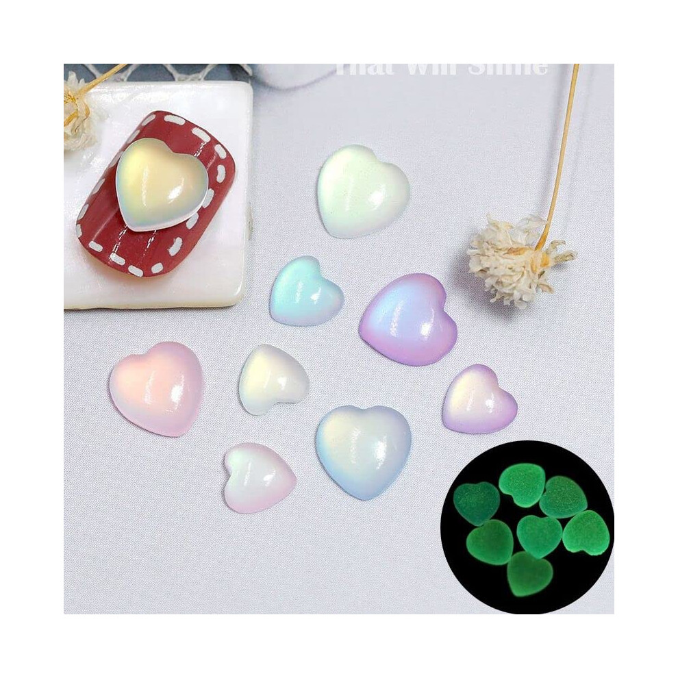 50Pcs Press On Nails with 3D Luminous Heart and Butterfly Charms for DIY Nail Art