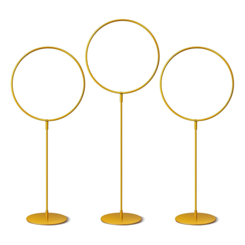 3-teiliges Set goldener Metall-Rundringe mit Ständer