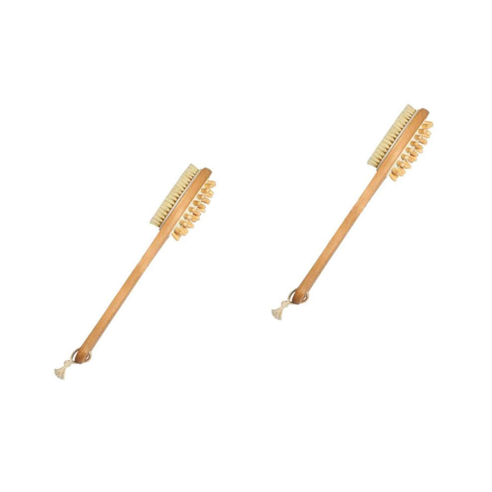 Body Brush DoubleSided Natural Bristles Wooden Handle for Exfoliation Dry and Wet Shower Use
