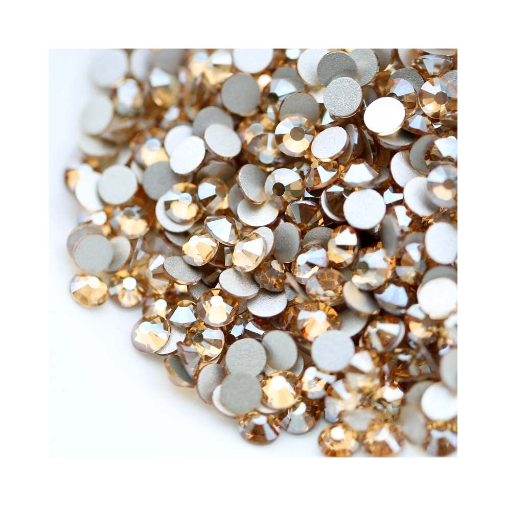 Golden Press On Nails With Shadow Flatback Rhinestones, Durable Long Wear For Wedding Nail Art