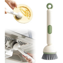 Soap Dispensing Dish Brush With Liquid Dispenser, 6Level Handle, Refillable PET Scrub Head, AntiScratch Green