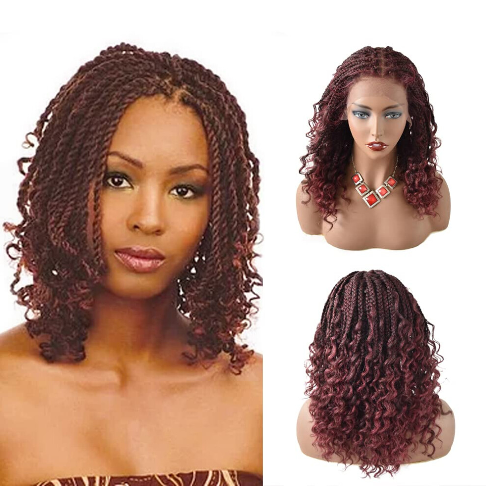 18 Inch Cornrow Box Braids Lace Front Wig Natural HD Lace Black and Burgundy Synthetic Fiber