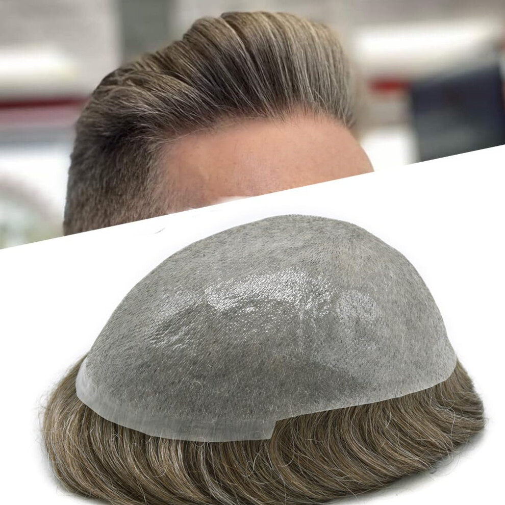 Unisex Men's Hair Toupee Ultra Thin Skin Vlooped Human Hair Wig Full Poly Base Natural Hairline 8X10 #60Ry