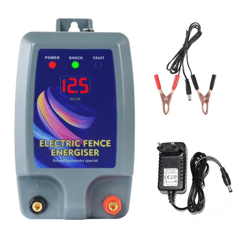 Electric Fence Energiser 12V 6.2 Miles Waterproof Electric Fence Charger 2J Output High Voltage Pulse Controller For For Livestock 749655462589