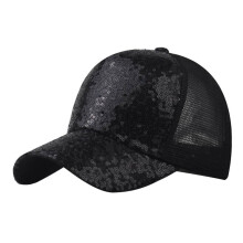 Black Kids Unisex Fashion Sequin Mesh Cap Breathable Color Changing Sun Protection One Size