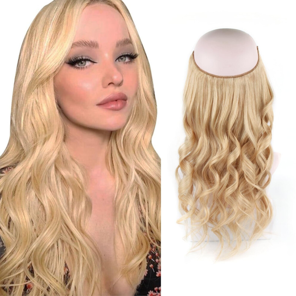 Unisex Invisible Wire Hair Extensions Real Human Hair Ash Blonde 16 Inch Virgin Remy Seamless Blend