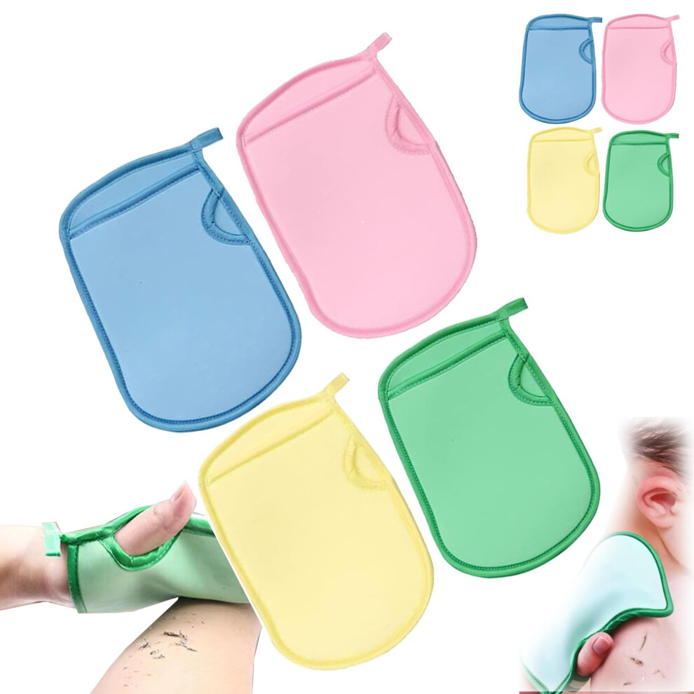 Exfoliating Bath Sponge Set 4PCS with Body Scrubbing Mitt for Deep Skin Cleansing and Dead Skin Removal