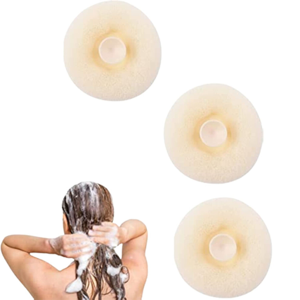 Beige Bath Sponge With Suction Cup, Exfoliating Shower Scrubber For Gentle Massage And Rich Lather,