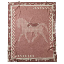 (Coffee) Elegant Horse Pattern Knit Throw Blanket for Sofa, Bed or Office - Soft Decorative Jacquard Blankets with Vintage- Inspired Design