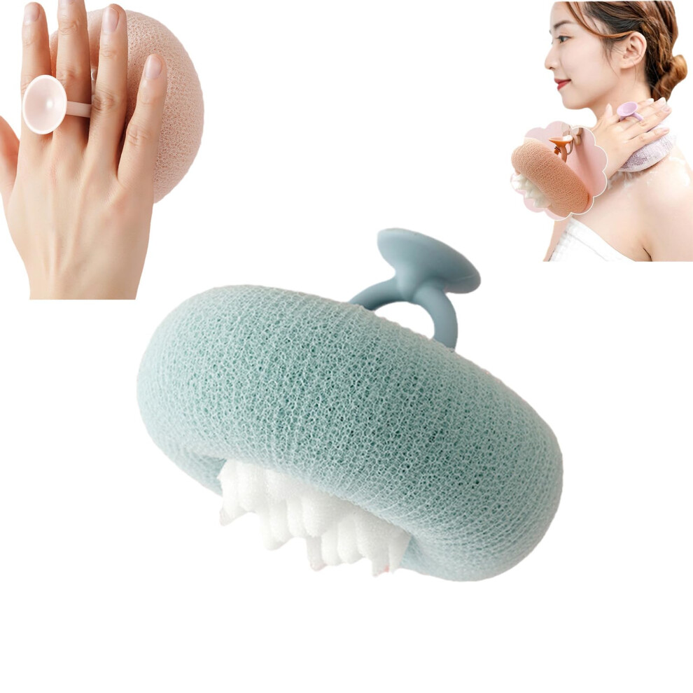 Cyan Sunflower Bath Sponge With Suction Cup, 2In1 Soft Shower Scrubber For Gentle Skin Exfoliation (Cyan)
